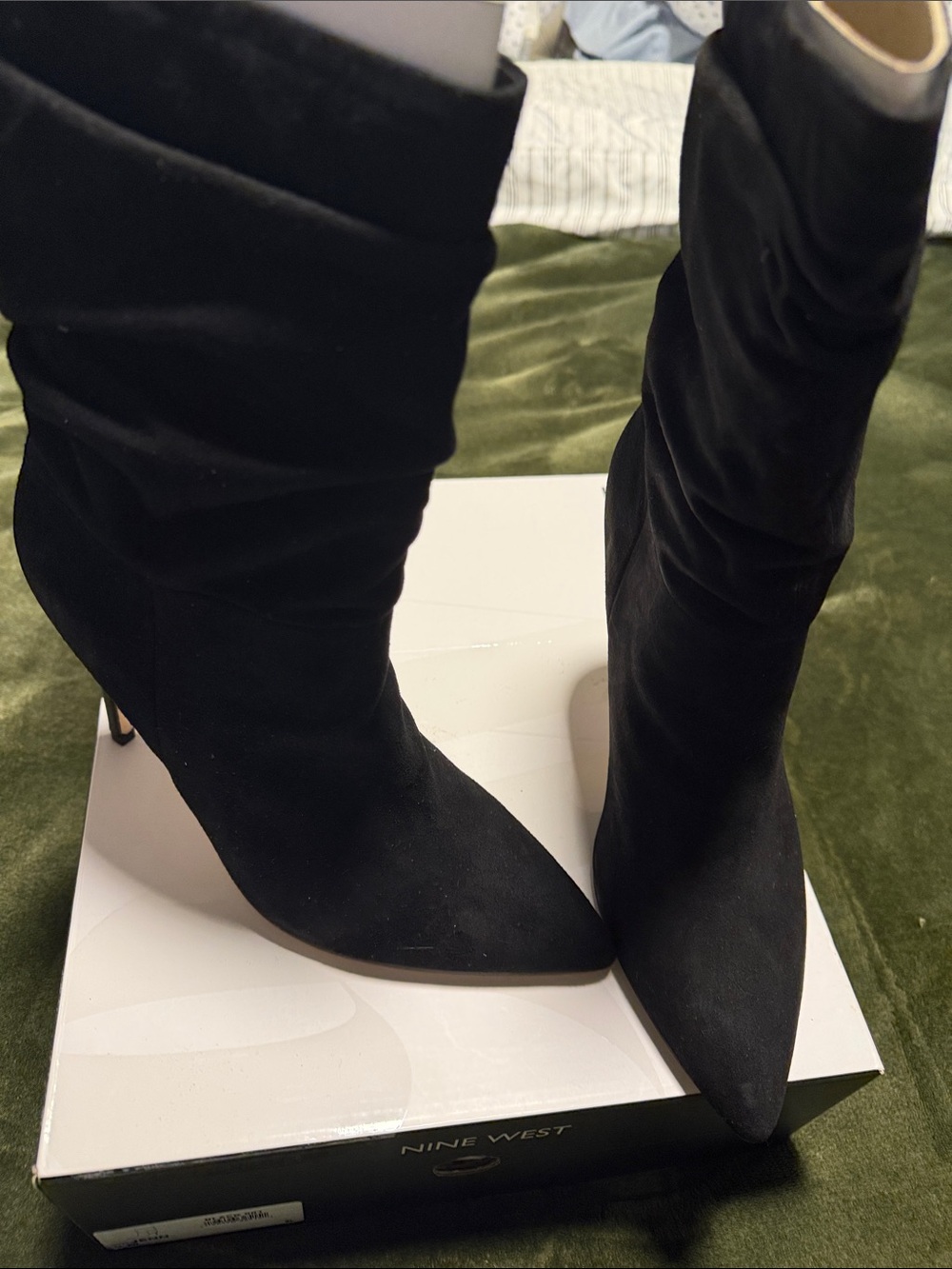 Nine West Black Suede Pointed Toe Slouch Knee Boot